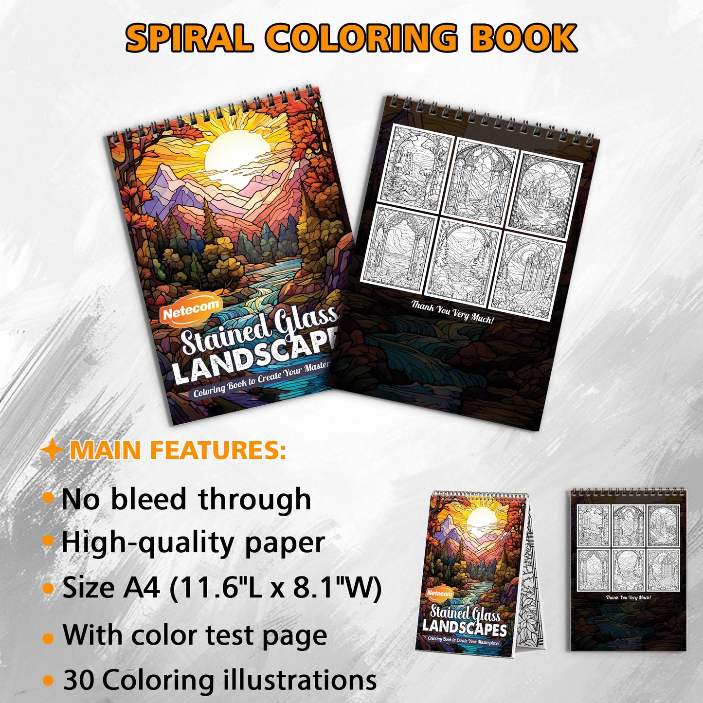 Stained Glass Landscapes Spiral Bound Coloring Book, Stunning Stained Glass Landscape Scenes, Ideal for Fans of Vibrant and Artistic Challenges