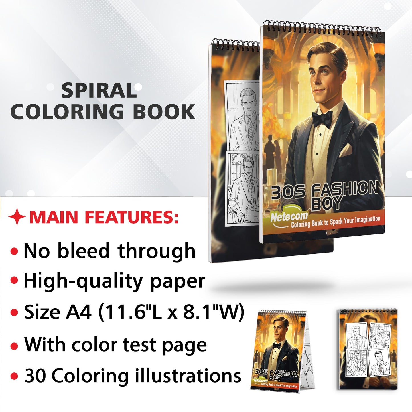 30s Fashion Boy Spiral Bound Coloring Book, Indulge in 30 Dashing Coloring Pages, Fostering Focus and Imagination in the World of Fashionable Boys