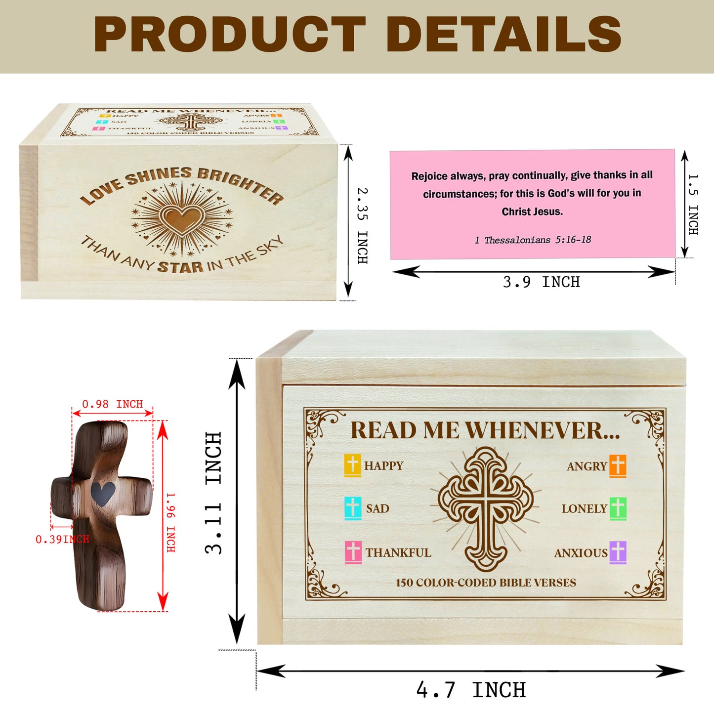 Netecom Personalized Bible Verse Prayer Box for Couples – Love-Themed Wooden Scripture Box with 150 Color-Coded Verses & Custom Name Prayer Cross, Christian Couples Gift for Valentine’s Day