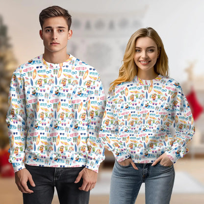Surf Beach Sweatshirt, 3D All Over Print Colorful Tropical Wave Crewneck Pullover for Men Women, Surfer Lover Gift - Netecom