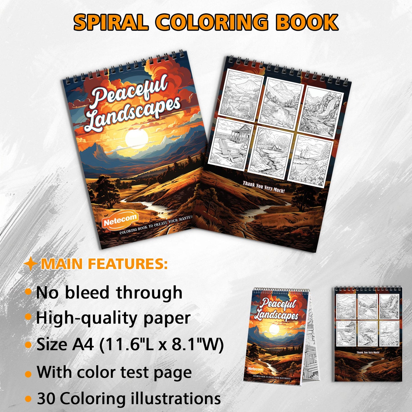 Peaceful Landscapes Spiral Bound Coloring Book, Serene Landscapes for Calming the Mind, Great for Nature Lovers Seeking Stress Relief through Art