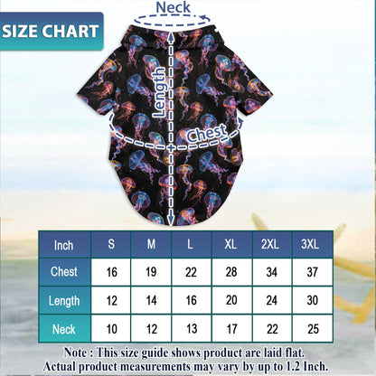Netecom Matching Neon Jellyfish Aloha Hawaiian Shirt for Dog and Owner, Ocean Glow Theme Summer Shirt, Coordinated Beach Vacation Casual Wear for Pet and Human
