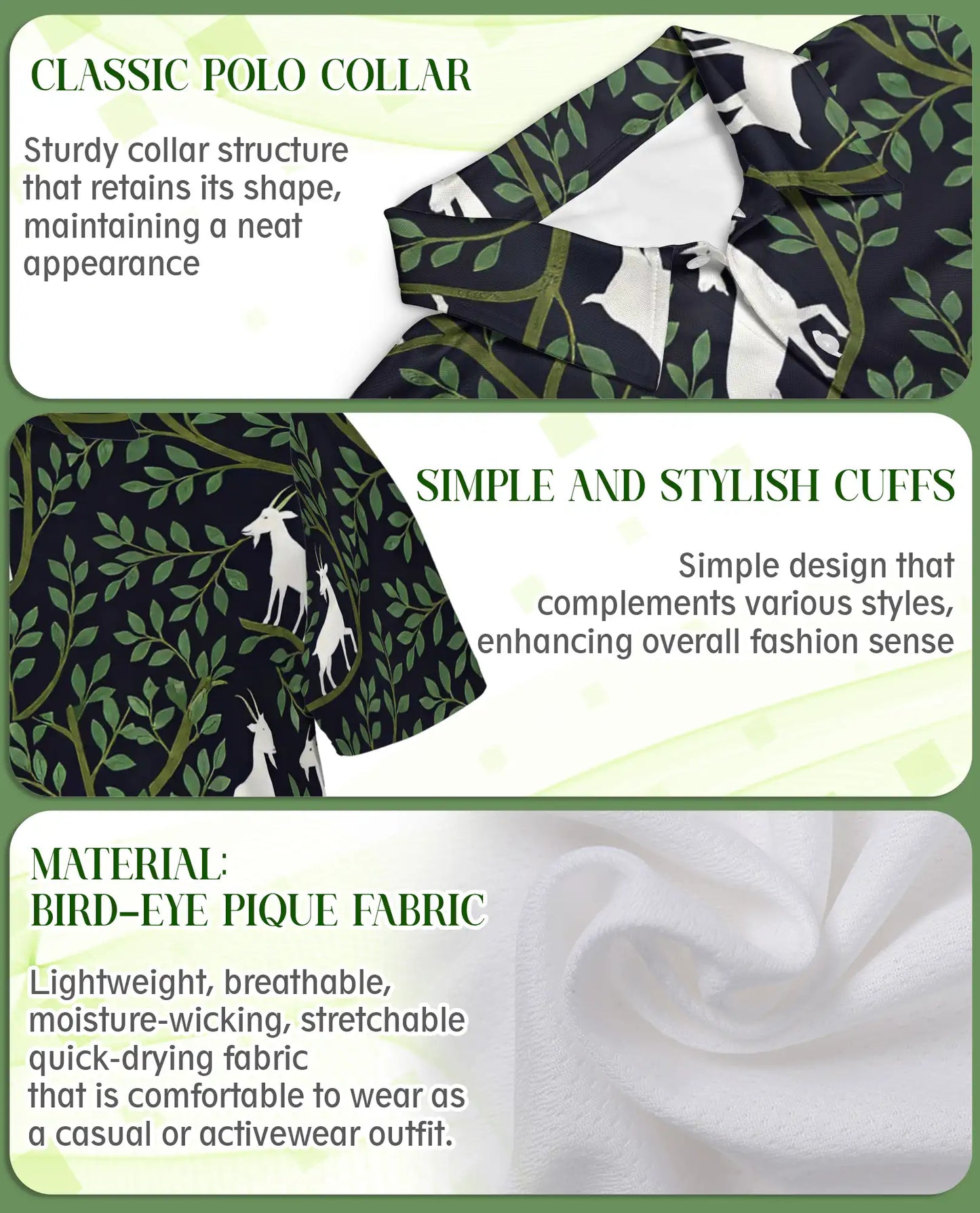 Botanical Goat Polo Shirt – Woodland Nature Print | Netecom