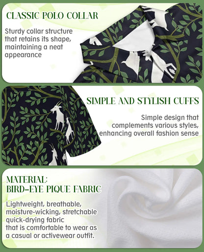 Botanical Goat Polo Shirt – Woodland Nature Print | Netecom