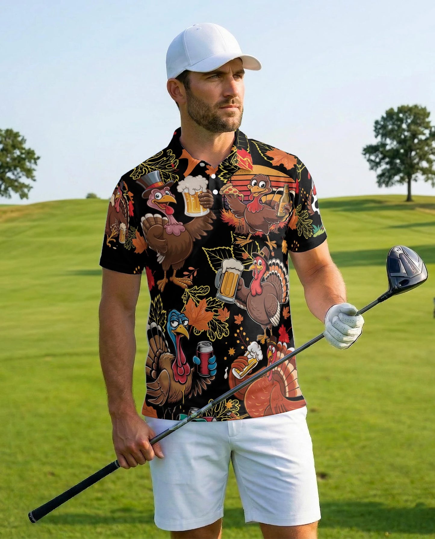 Funny Thanksgiving Turkey Polo Shirt for Men – Holiday Pattern Style | Netecom