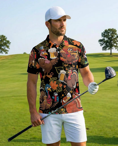 Funny Thanksgiving Turkey Polo Shirt for Men – Holiday Pattern Style | Netecom