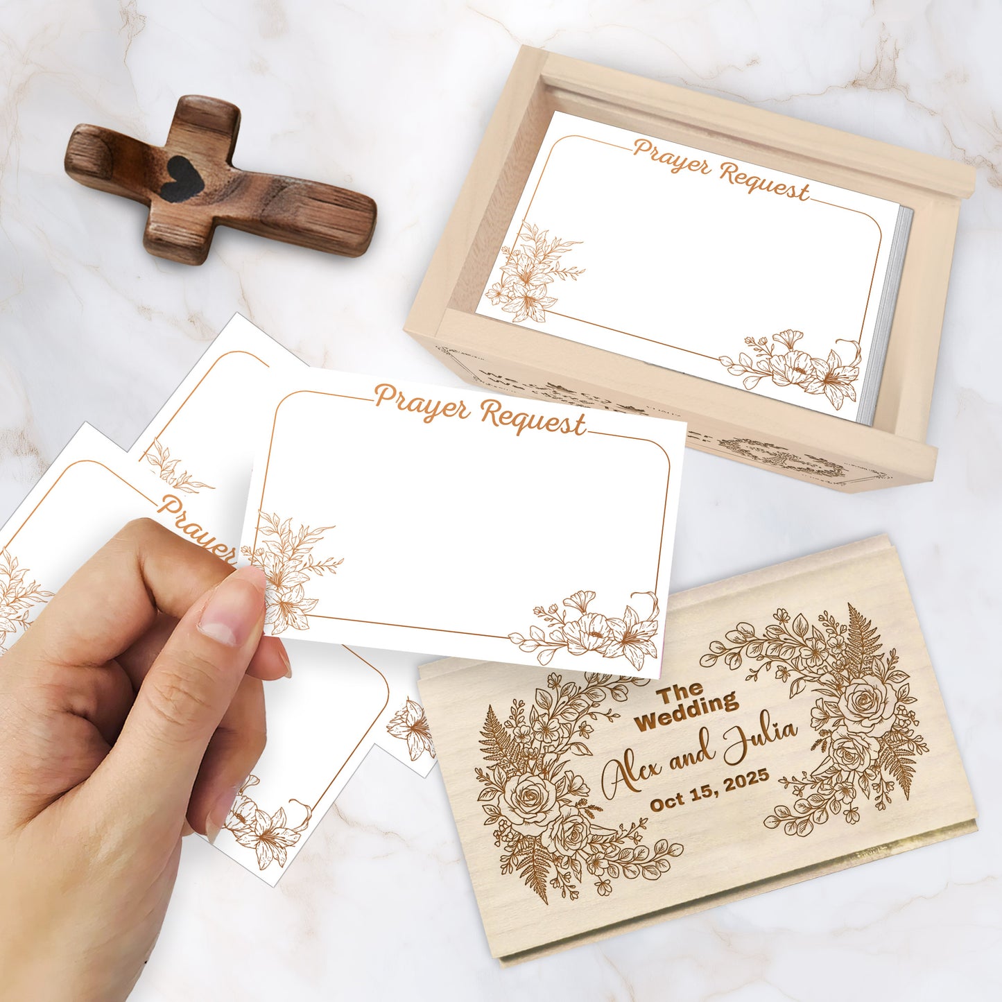 Netecom Personalized Couple Prayer Box With Custom Name & Date Wedding Prayer Box, 100 Prayer Request Cards, Christian Faith Keepsake, Spiritual Encouragement Gift