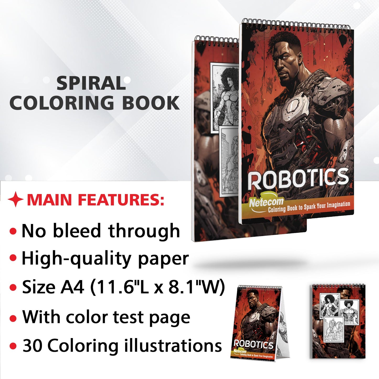 Robotics Spiral Bound Coloring Book, Capture the Essence of Technological Advancement with 30 Striking Coloring Pages for Coloring Aficionados to Bring Out the Innovation, Functionality, and Creativity of Robotics