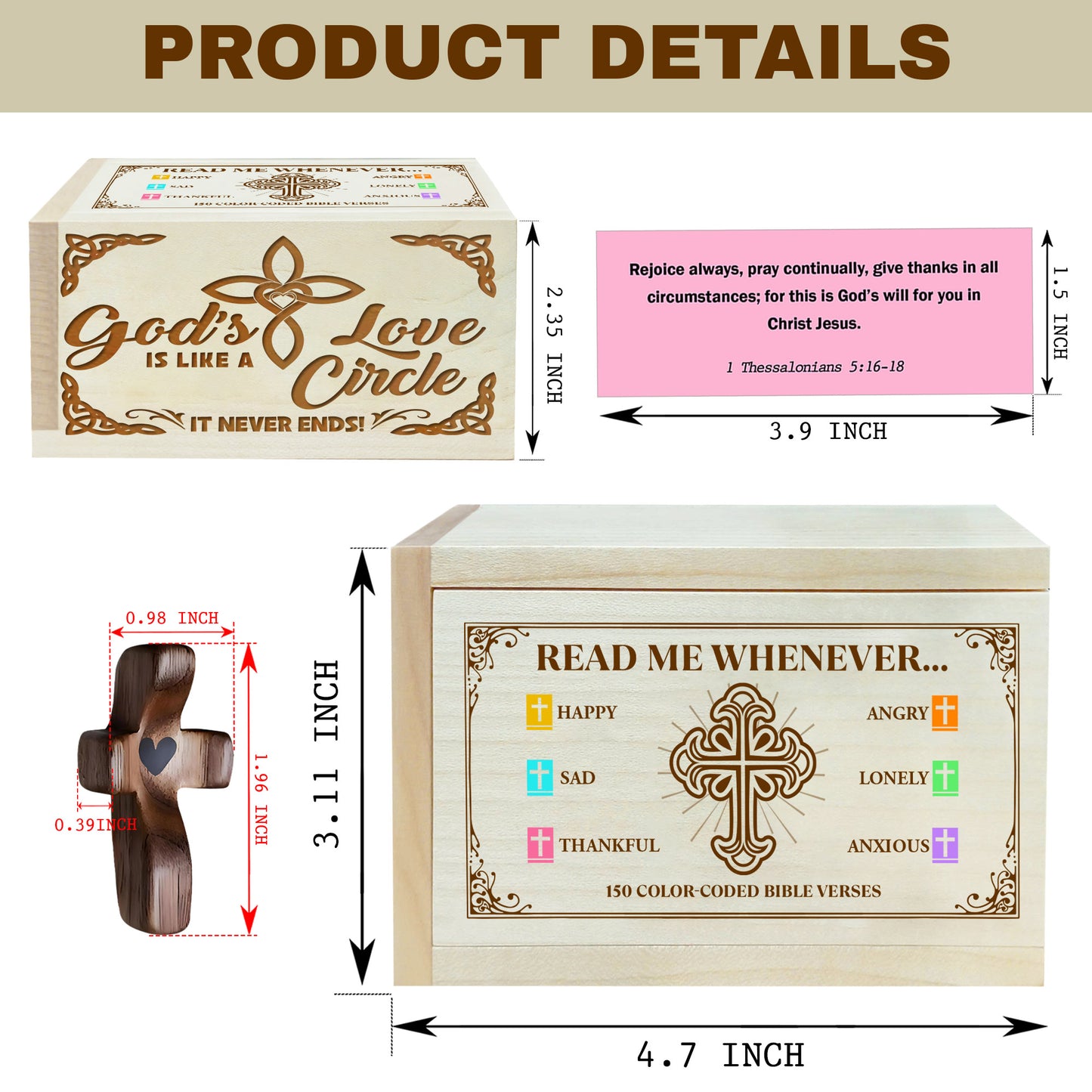 Netecom Personalized Bible Verse Box for Couples – Love-Themed Wooden Scripture Box with 150 Color-Coded Bible Verses & Custom Name Prayer Cross, Christian Gift for Women, Man