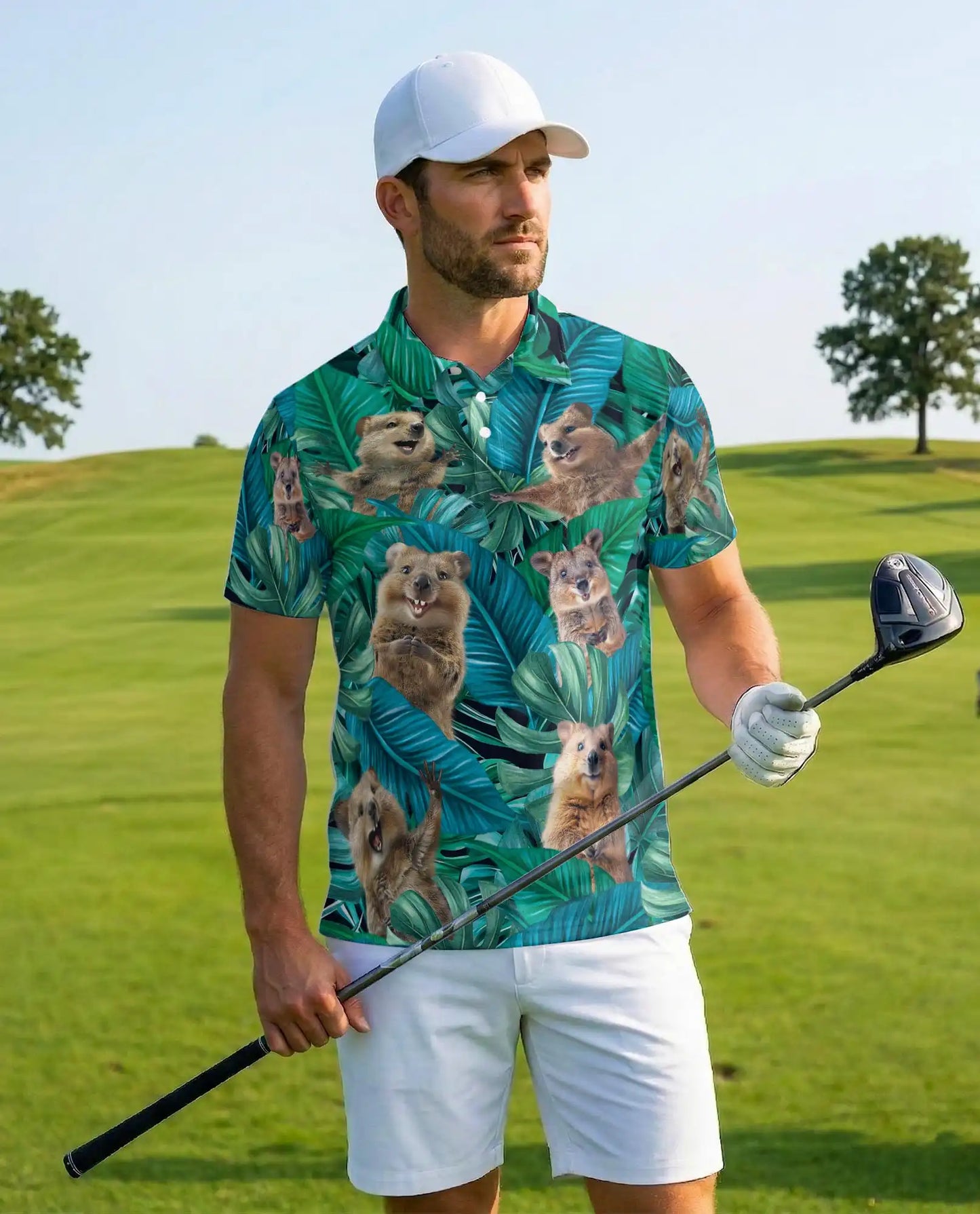 Quokka Tropical Jungle Polo Shirt for Men – Summer 3D Animal Print | Netecom
