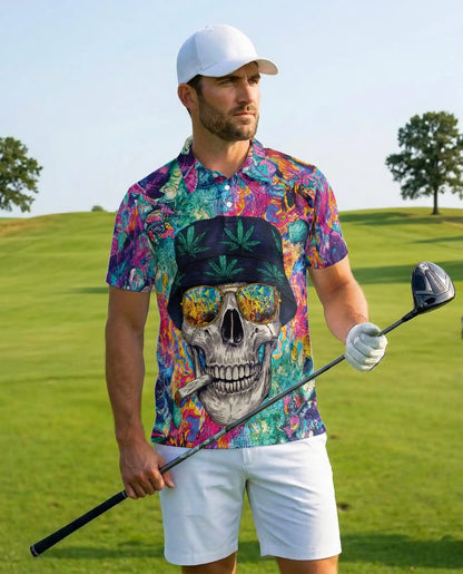 Skull Colorful Trippy Polo Shirt for Men – Vibrant Art Print | Netecom