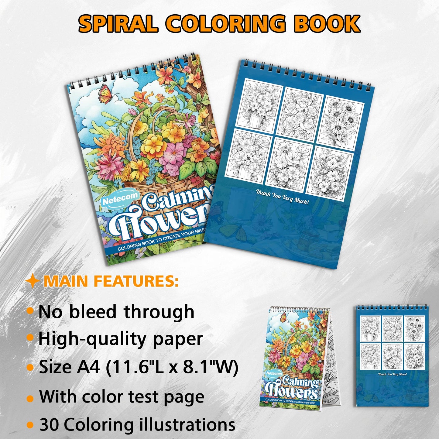 Calming Flowers Spiral Bound Coloring Book, Tranquil Floral Designs for a Relaxing and Soothing Experience, Ideal for Those Seeking Peaceful Art