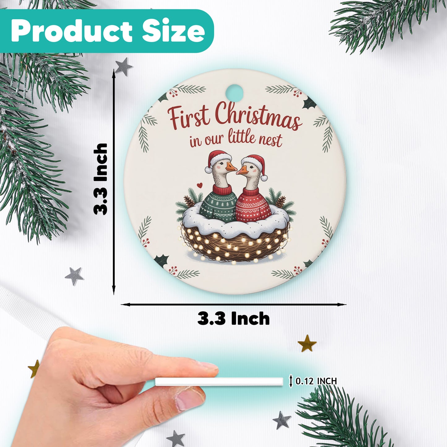 Netecom Funny Goose Ornament for Couple, First Christmas in Our Little Nest Ceramic Ornament for Christmas Tree Hanging Decorations Gift, Valentine Ducks Geese Gifts for Girlfriend Birthday