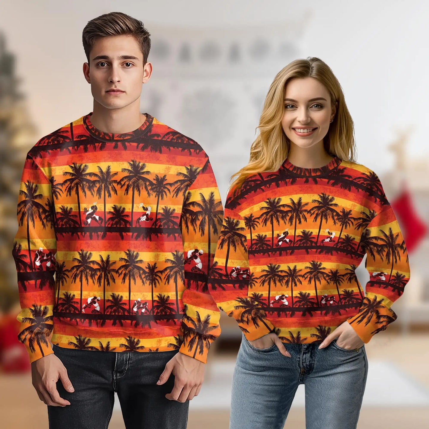 Wrestling Sunset Sweatshirt, 3D All Over Print Sunset Tropical Wrestling Crewneck Pullover for Men Women, Wrestler Gift - Netecom