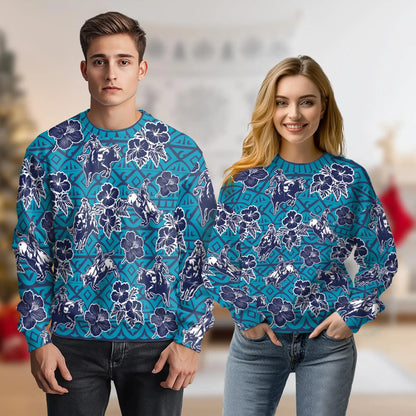 Bull Riding Blue Pattern Sweatshirt, 3D All Over Print Western Rodeo Crewneck Pullover for Men Women, Bull Rider Gift - Netecom
