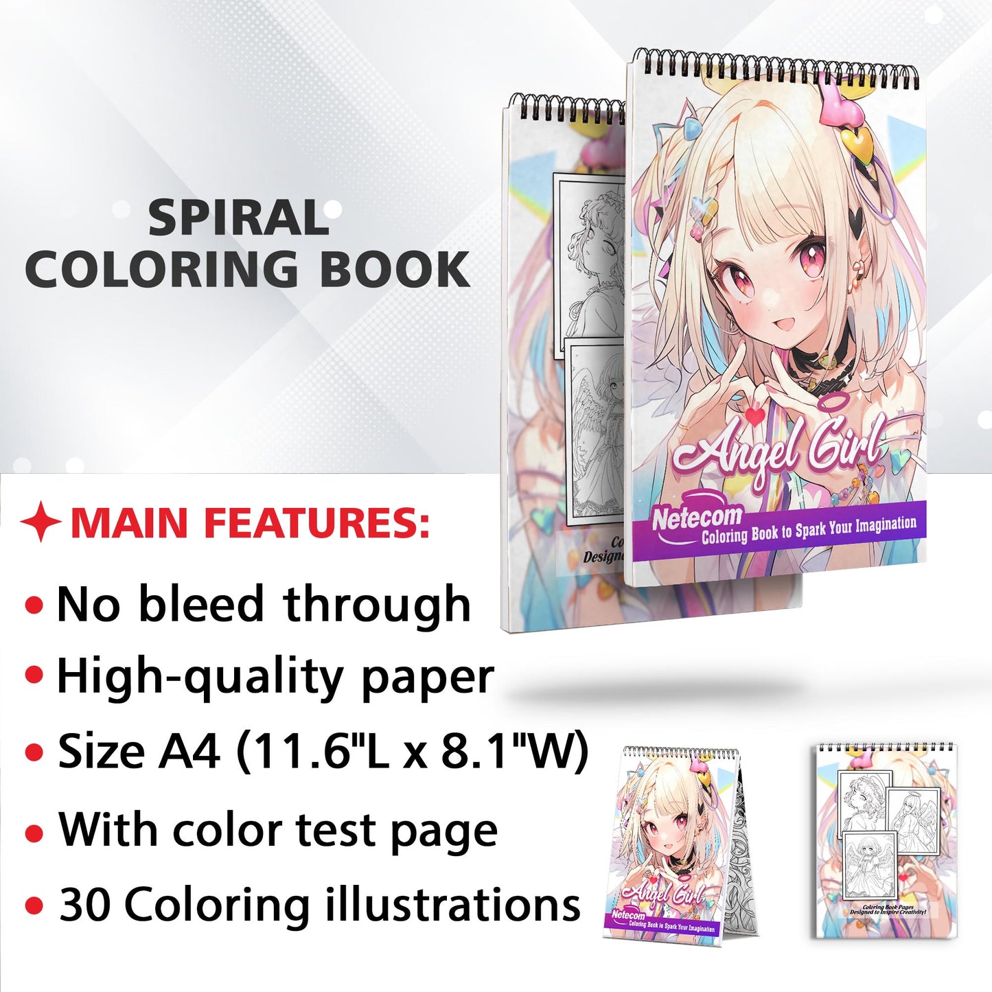 Angel Girl Spiral Bound Coloring Book, Indulge in 30 Pages of Coloring Delights, Bringing to Life the Mesmerizing and Delicate Aesthetic of Anime Angel Girls