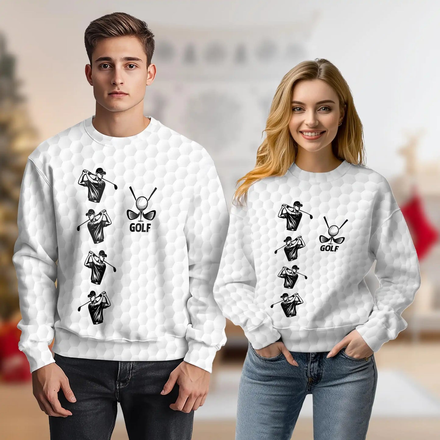 White Golf Ball Sweatshirt, 3D All Over Print Golf Sports Crewneck Pullover for Men Women, Golfer Gift - Netecom