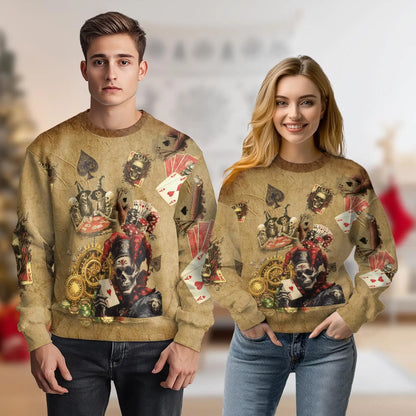 Vintage Poker Sweatshirt, 3D All Over Print Retro Casino Playing Cards Crewneck Pullover for Men Women, Poker Player Gift - Netecom