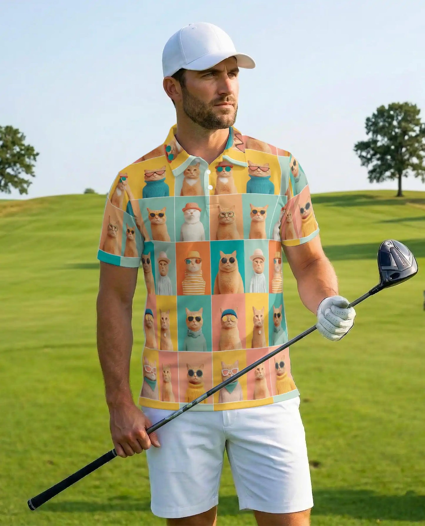 Retro Fashion Cats Polo Shirt Colorful Pop Art Cat Lover Design | Netecom