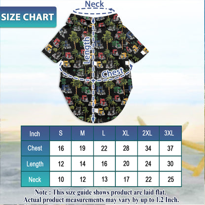 Netecom Matching Truck Hawaiian Shirt for Dog and Owner, Summer Aloha Shirt, Classic Truck Print Button Down Outfit for Pet and Human, Beach Vacation Casual Wear