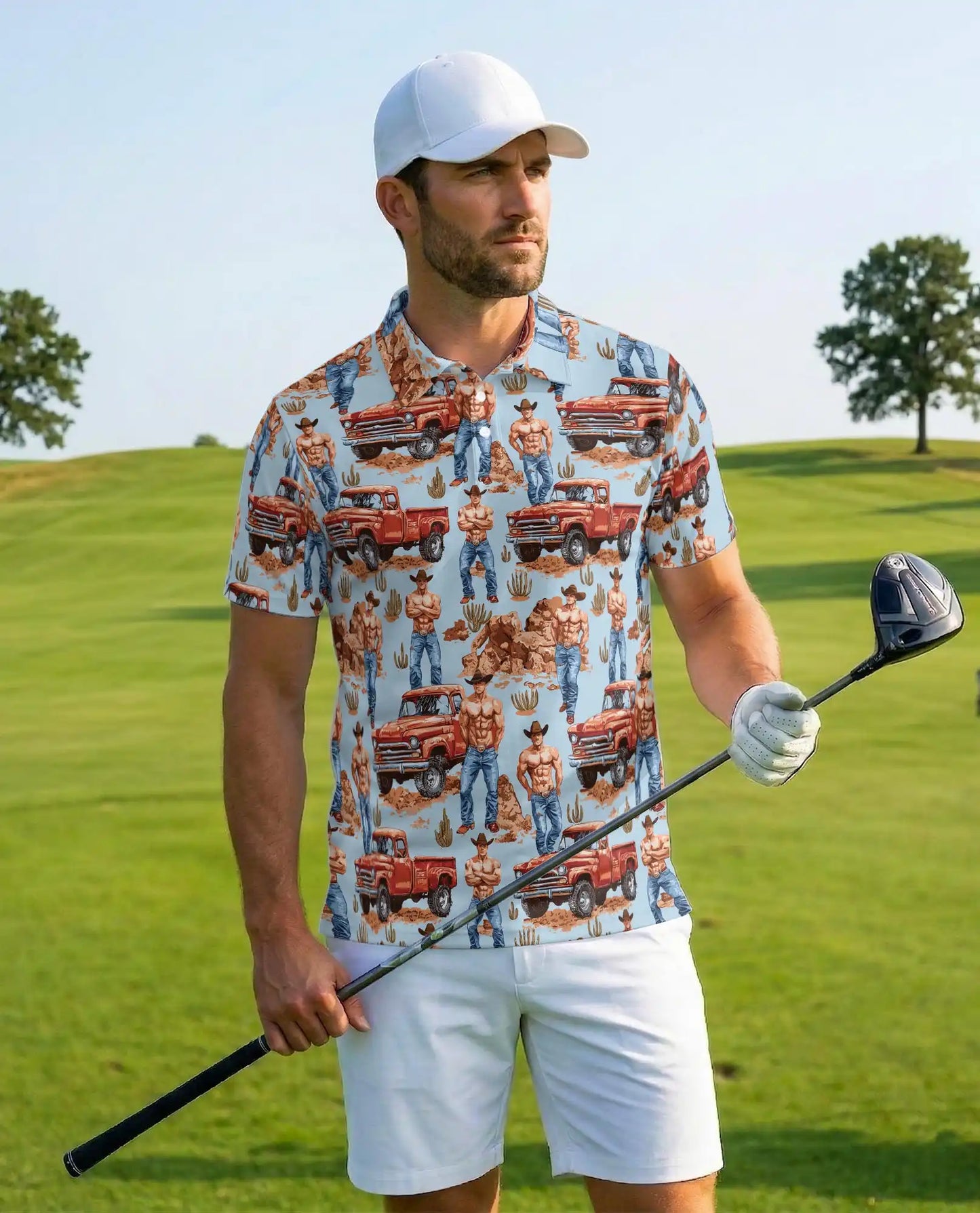 Cowboy Truck Western 3D Polo Shirt for Men | Netecom
