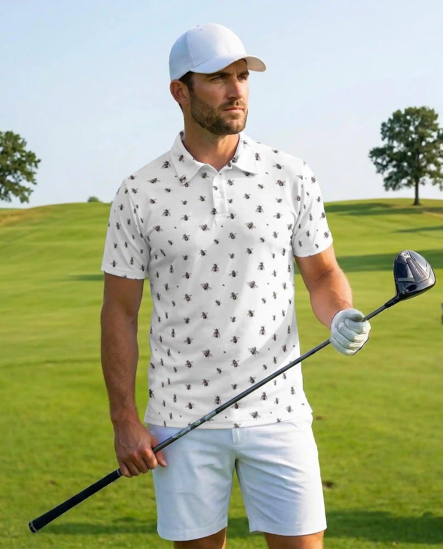 Bee Polo Shirt - Minimalist Honey Bee Pattern Nature Style | Netecom