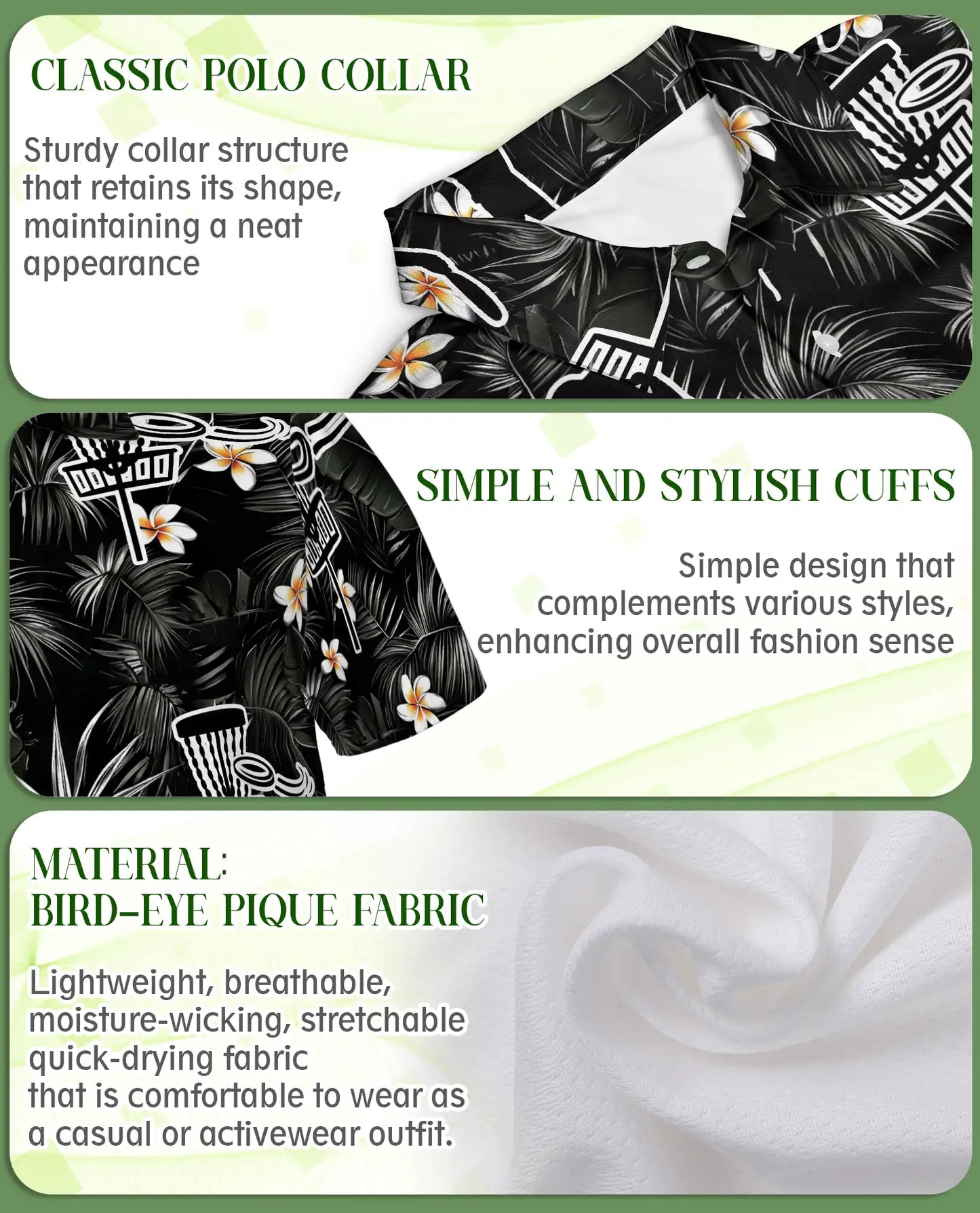 Disc Golf Tropical 3D Polo Shirt for Men – Black Floral Sports Style | Netecom