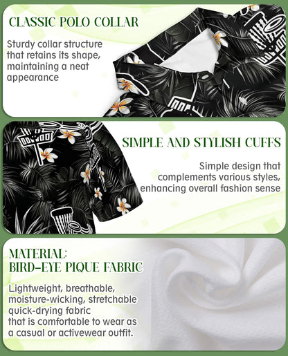 Disc Golf Tropical 3D Polo Shirt for Men – Black Floral Sports Style | Netecom