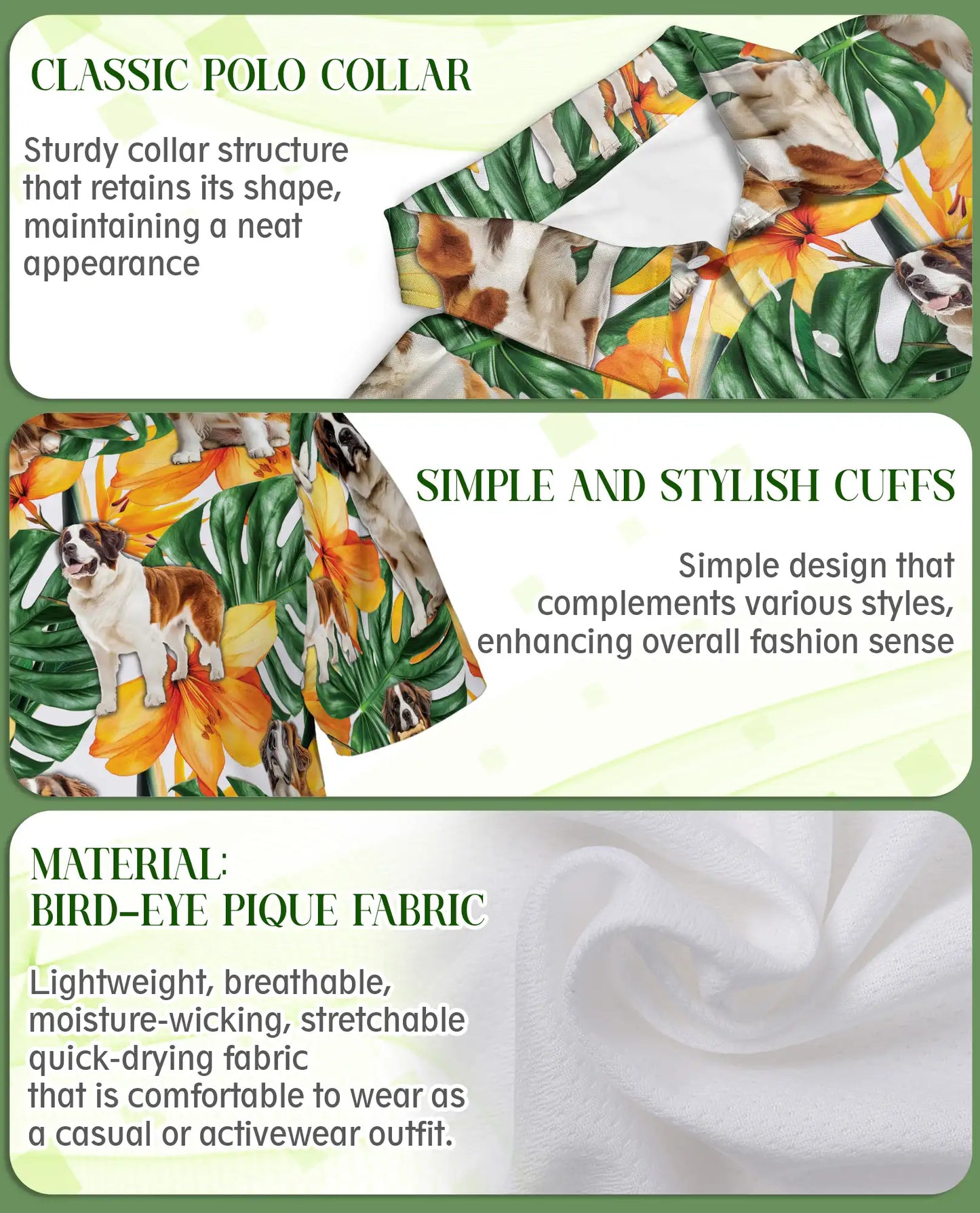 Saint Bernard Polo Shirt – Tropical Floral Dog Print | Netecom