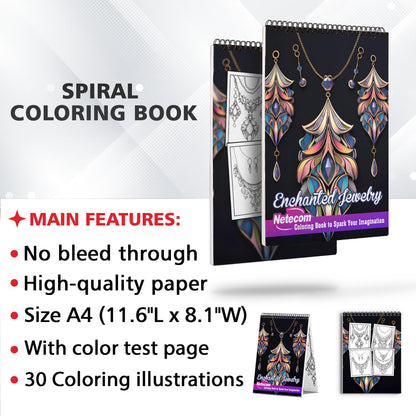 Enchanted Jewelry Spiral Bound Coloring Book, Enjoy 30 Coloring Pages of Exquisite Jewelry Designs for Artistic Explorers to Admire