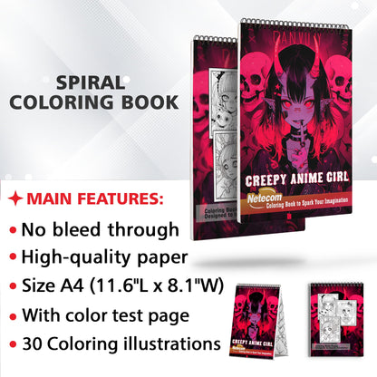 Creepy Anime Girl Spiral Bound Coloring Book, Unleash Your Creativity with 30 Captivating Coloring Pages, Featuring Hauntingly Beautiful Anime Girls