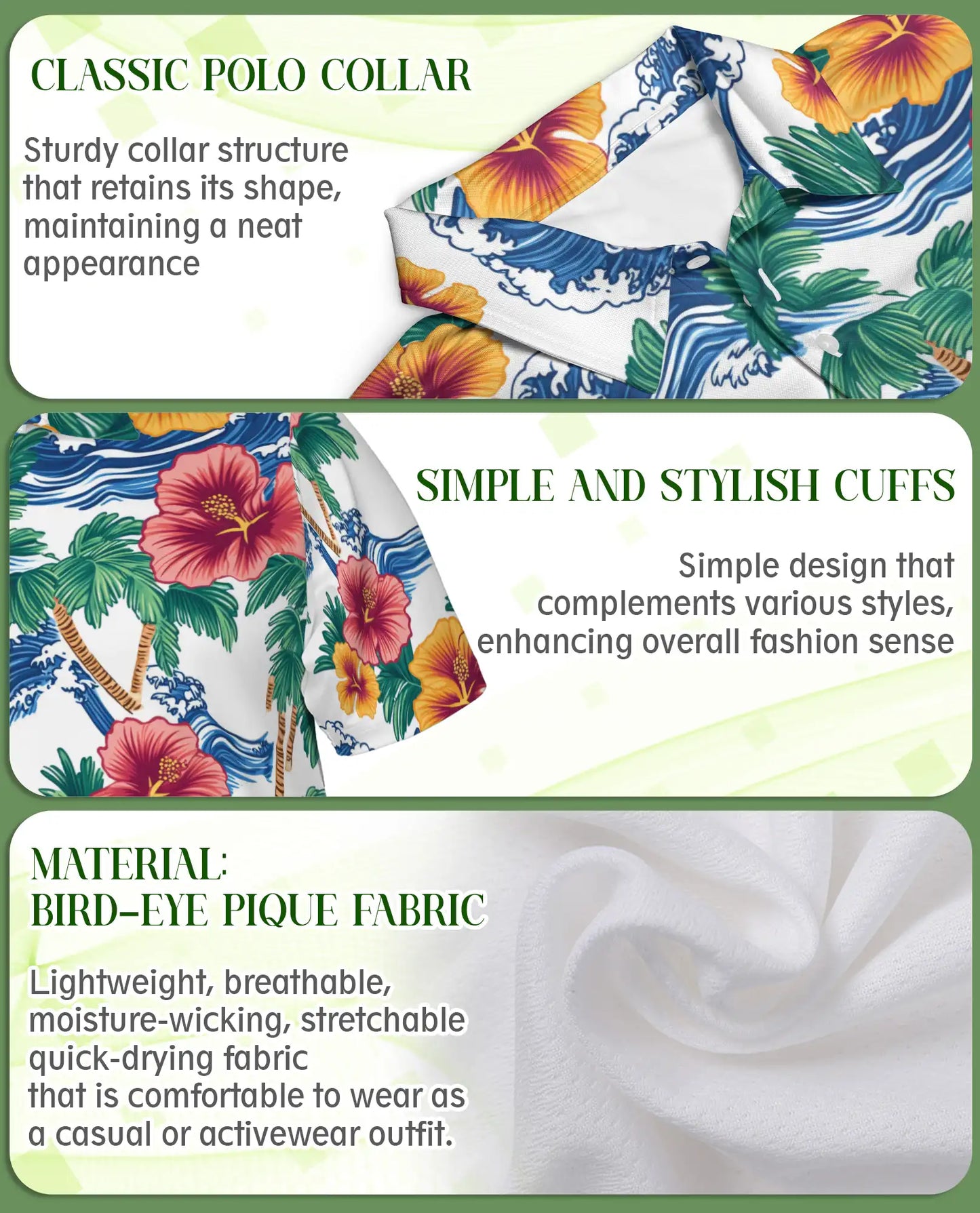 Hawaiian Polo Shirt – Palm Tree Wave Hibiscus Print | Netecom