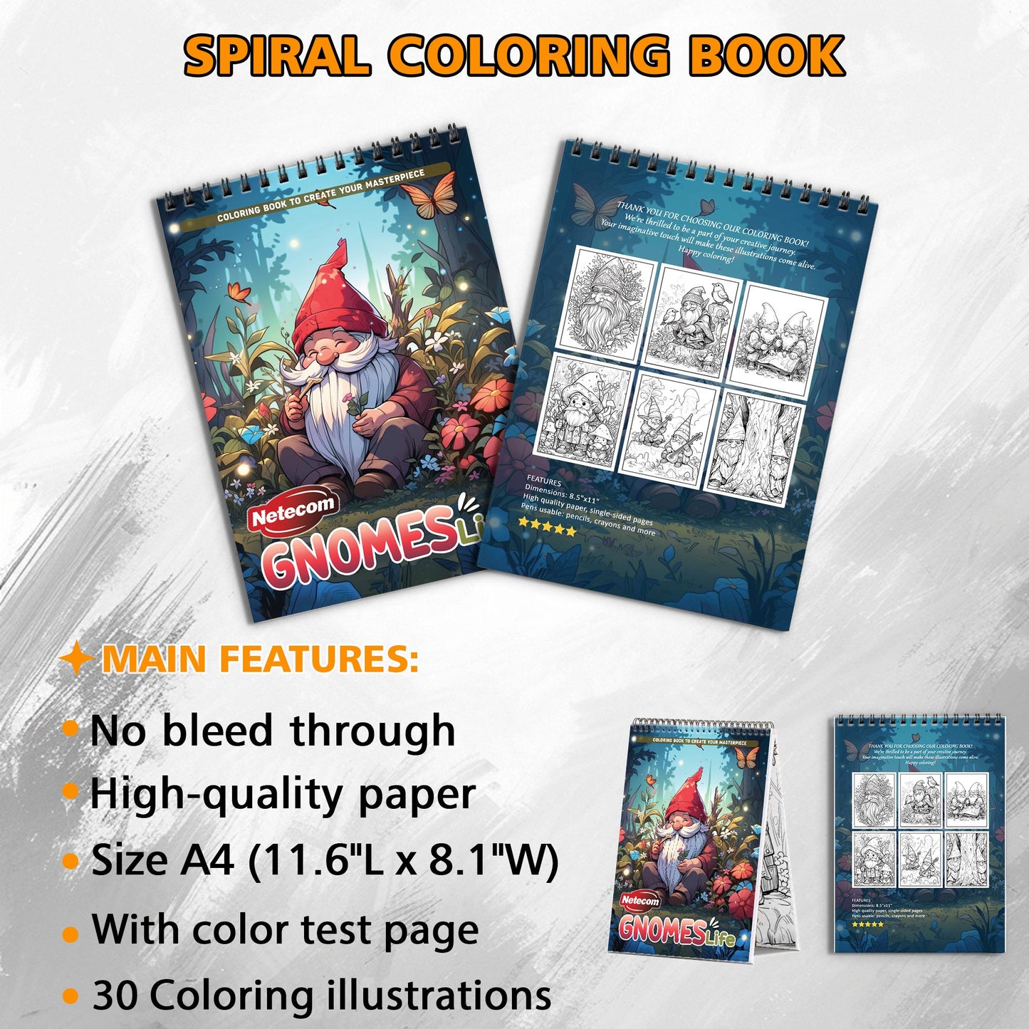 Gnomes Life Spiral Bound Coloring Book, Delightful Gnomes in Whimsical Settings, Ideal for Fans of Fantasy and Charming Garden Scenes