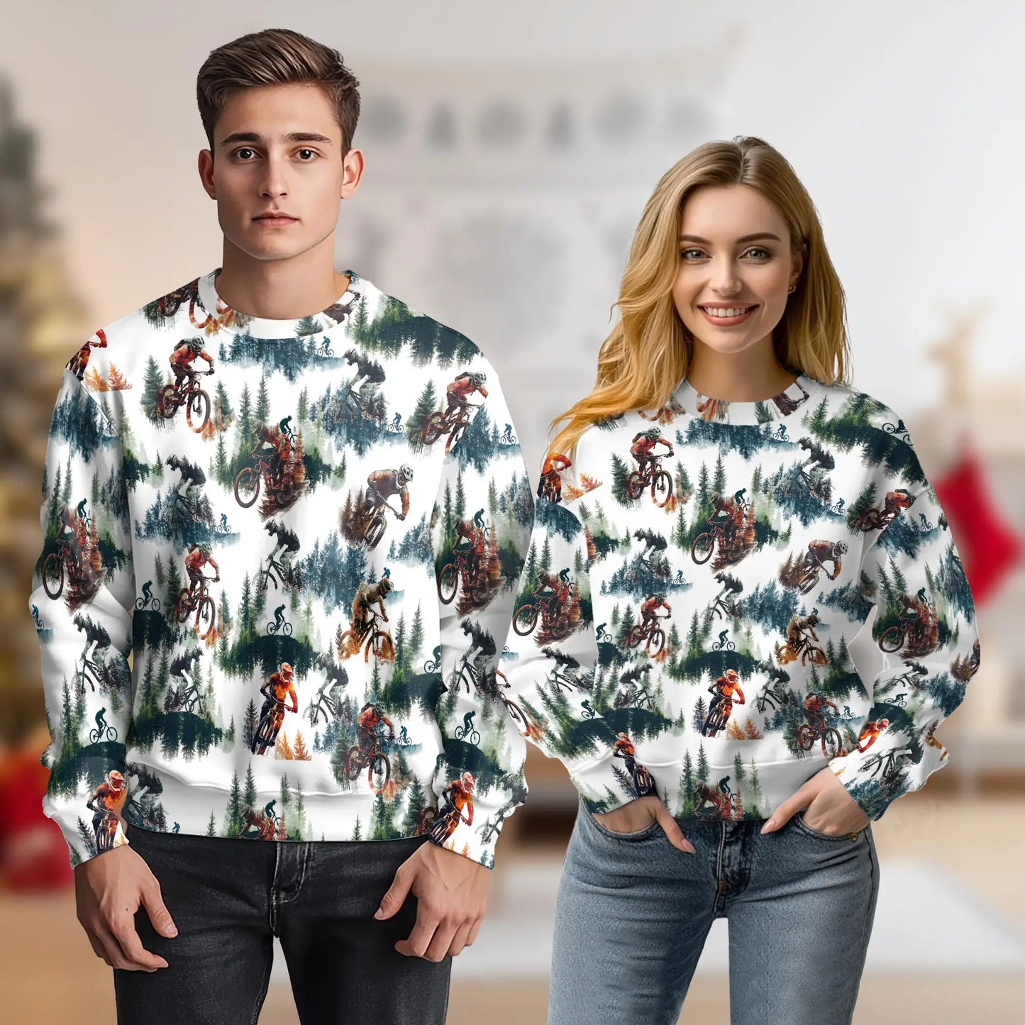 Mountain Biking Sweatshirt, 3D All Over Print Off Road Cycling Crewneck Pullover for Men Women, Mountain Bike Lover Gift - Netecom
