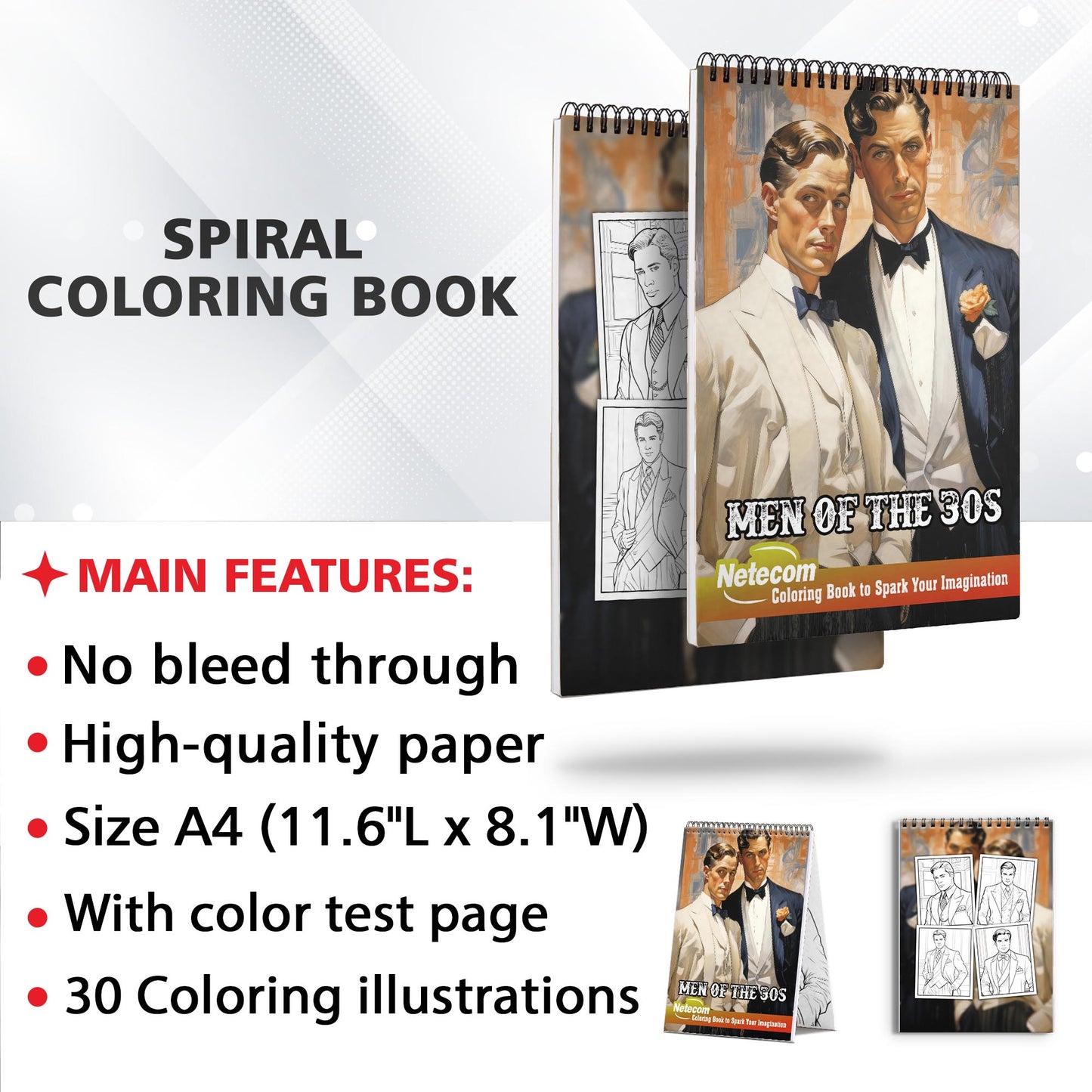 Men Of The 30s Spiral Bound Coloring Book, Discover Classic Elegance with 30 Enchanting Coloring Pages, Unleashing Your Creativity in the World of Men from the 1930s