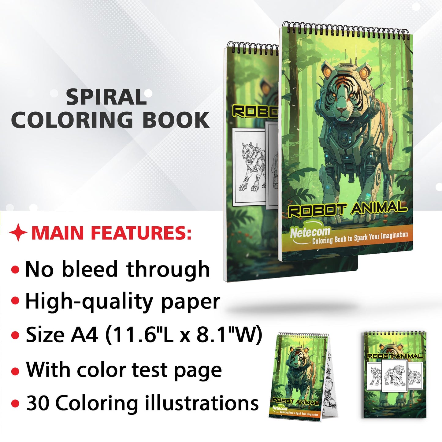 Robot Animal Spiral Bound Coloring Book, Unleash Your Creativity with 30 Enchanting Coloring Pages, Bringing to Life the Marvel of Robot Animals