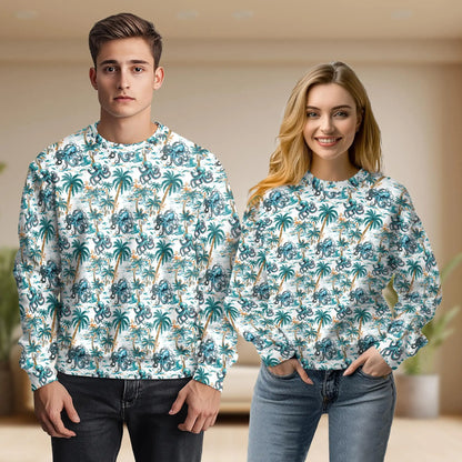 Octopus Coconut Tree Pattern Sweatshirt, 3D All Over Print Tropical Ocean Crewneck Pullover for Men Women, Octopus Lover Gift - Netecom