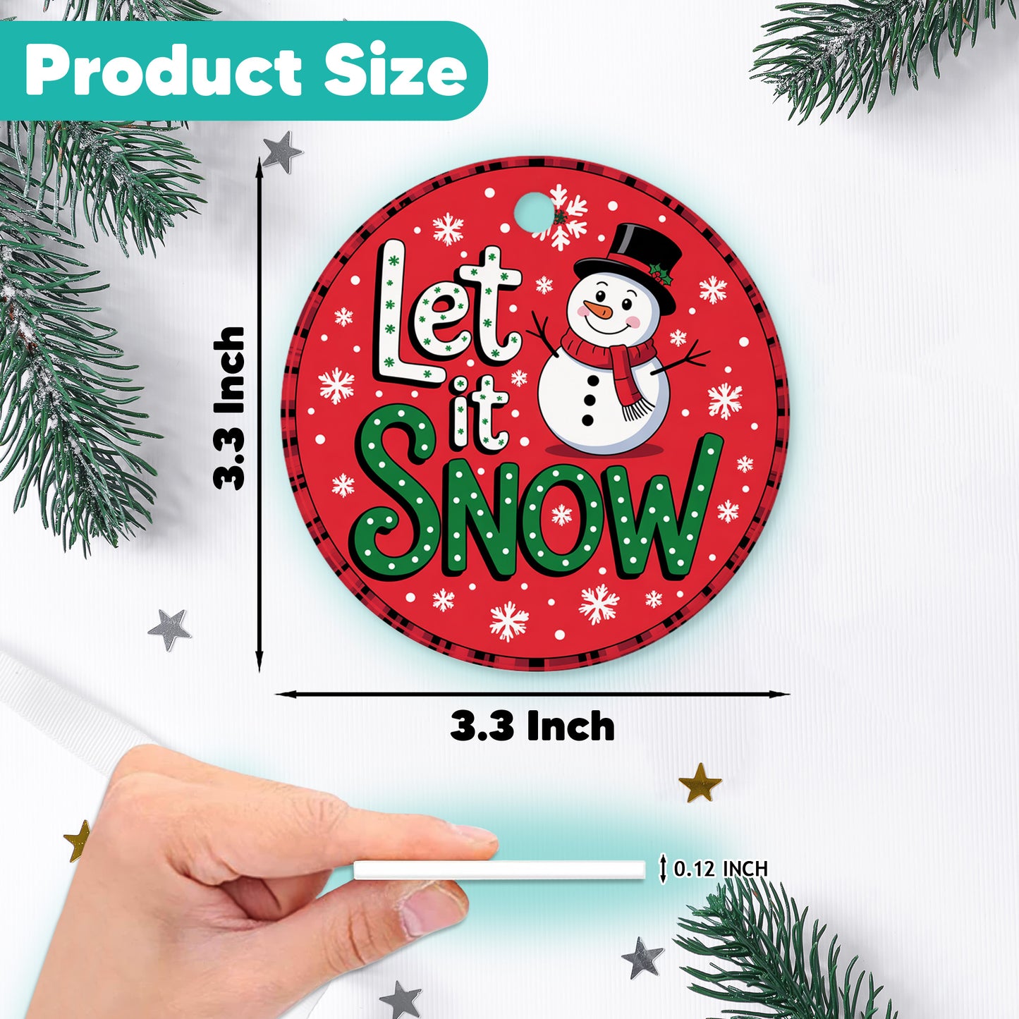 Netecom Let It Snow Ornament, Funny Winter Snowy Snowman Ceramic Ornament for Christmas Tree Hanging Decorations Gift, Gifts for Friends & Family, Holiday Party Present
