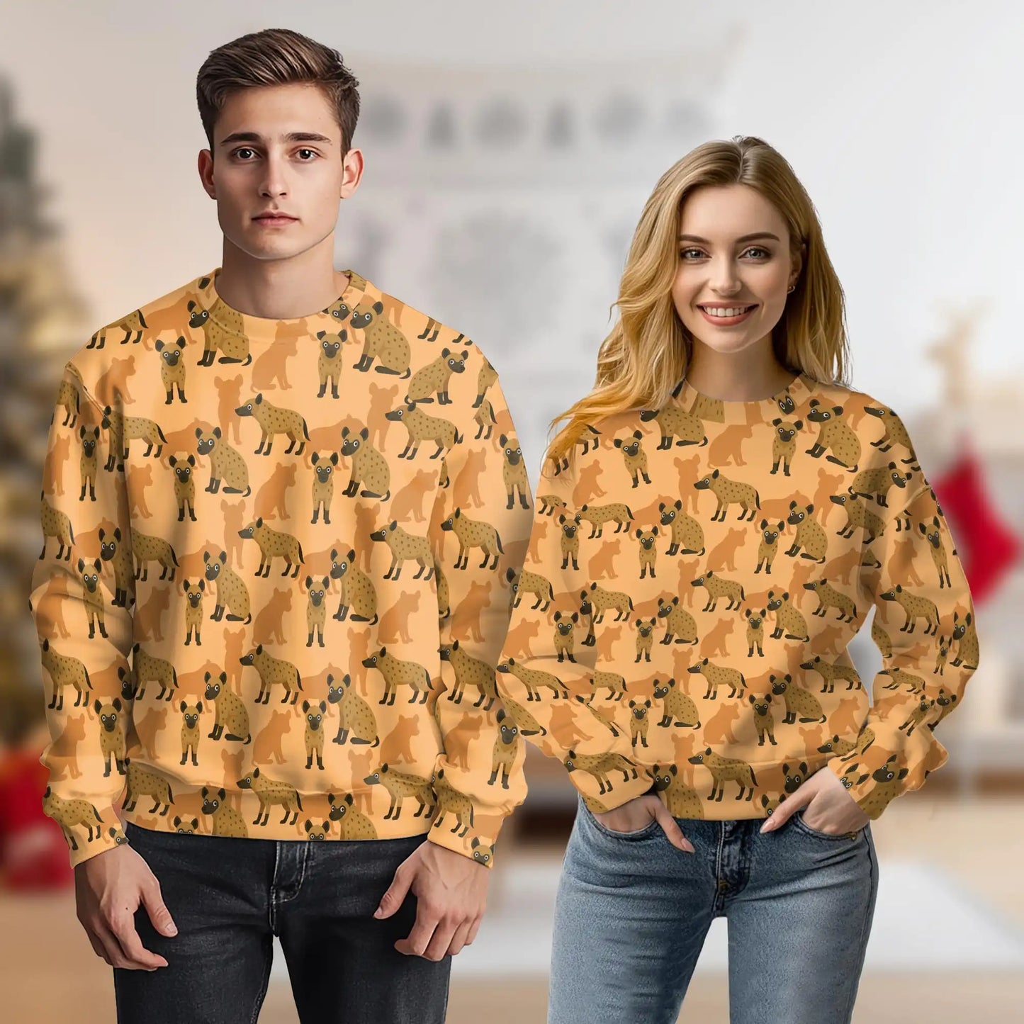 Hyena Pattern Sweatshirt, 3D All Over Print African Wildlife Crewneck Pullover for Men Women, Hyena Lover Gift - Netecom