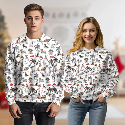 Dachshund Summer Beach Sweatshirt, 3D All Over Print Tropical Dog Crewneck Pullover for Men Women, Dachshund Lover Gift - Netecom