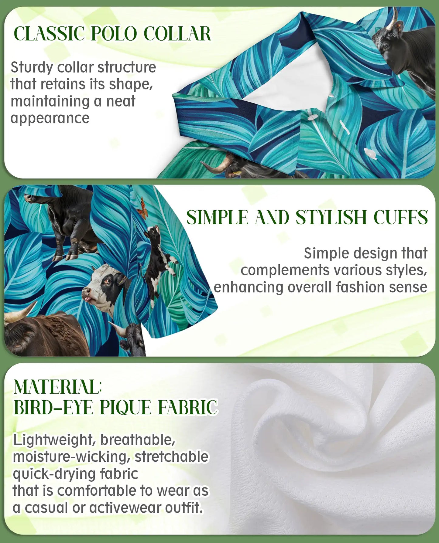 Cow Tropical 3D Polo Shirt for Men – Funny Farm Animal Leaf Style | Netecom