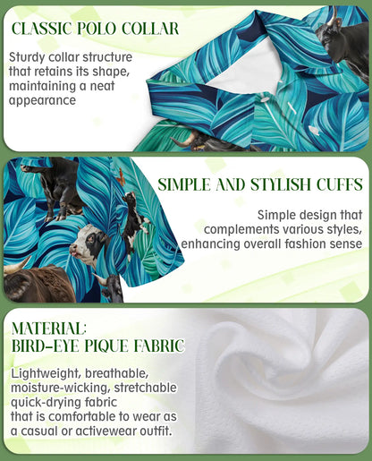 Cow Tropical 3D Polo Shirt for Men – Funny Farm Animal Leaf Style | Netecom