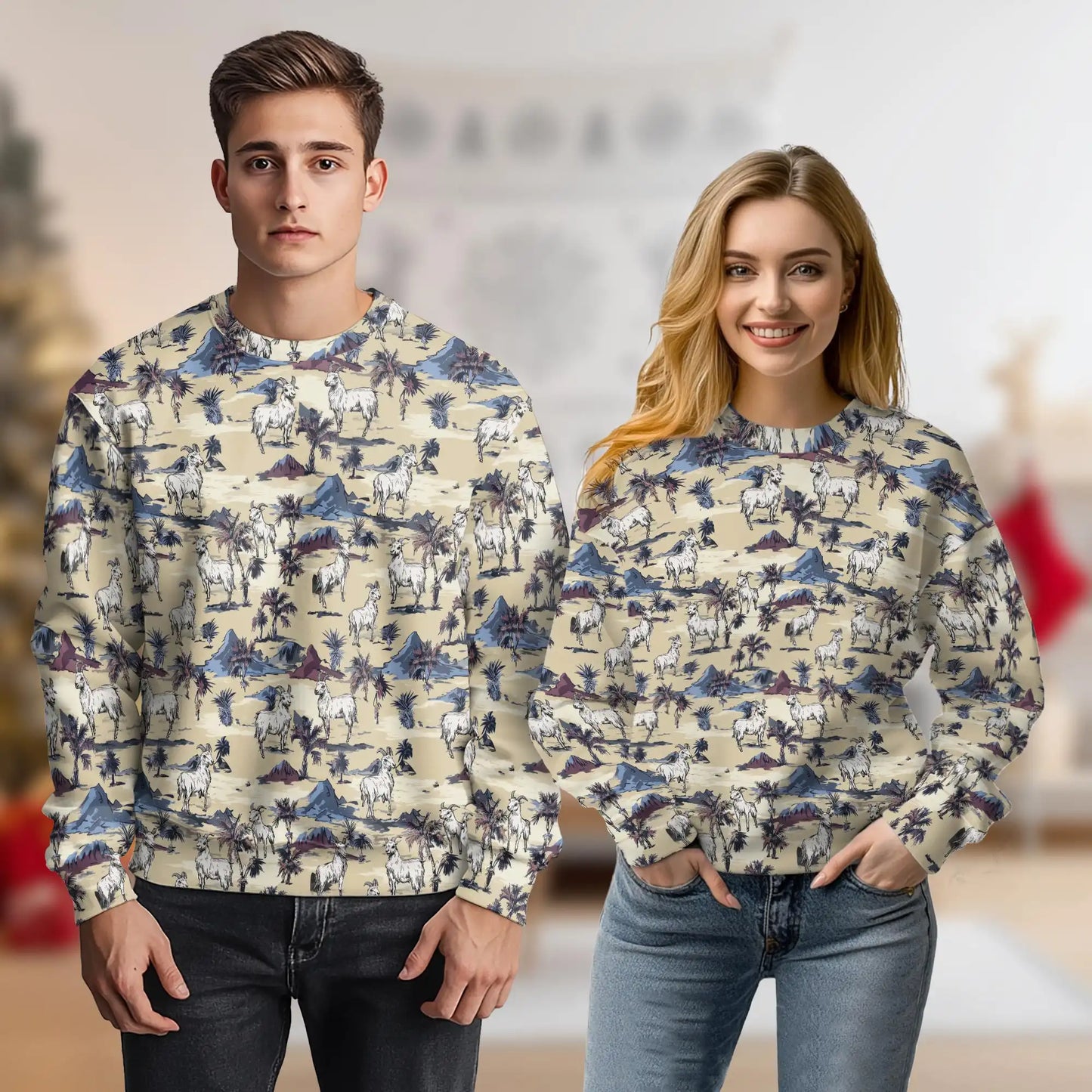 Goat Island Sweatshirt, 3D All Over Print Tropical Goat Beach Crewneck Pullover for Men Women, Goat Lover Gift - Netecom