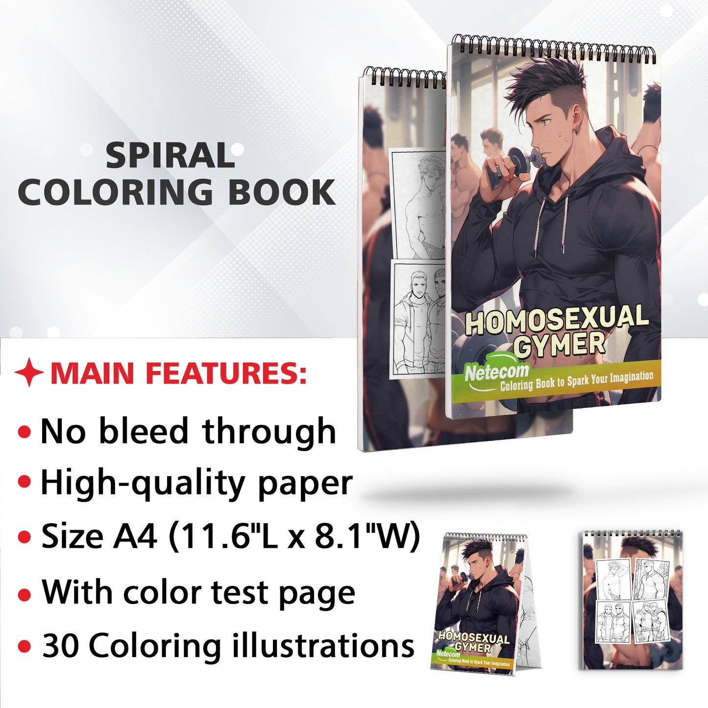 Homosexual Gymer Spiral Bound Coloring Book, Embrace the Journey to Self-Confidence with 30 Inspiring Pages, Where Love and Fitness Flourish.