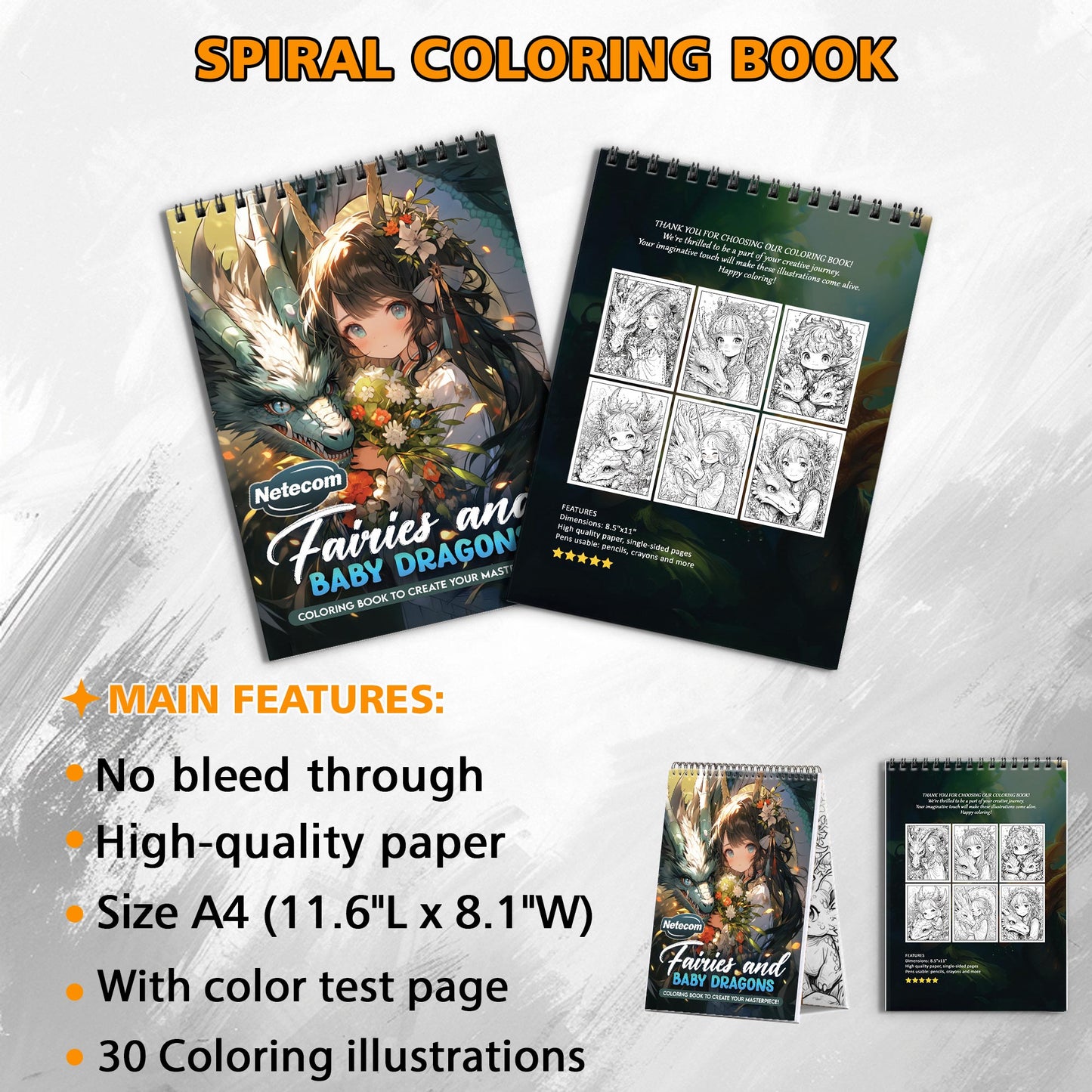 Fairies and Baby Dragons Spiral Bound Coloring Book, Whimsical Fairies and Baby Dragons for a Magical Art Journey, Perfect for Fans of Fantasy and Enchantment