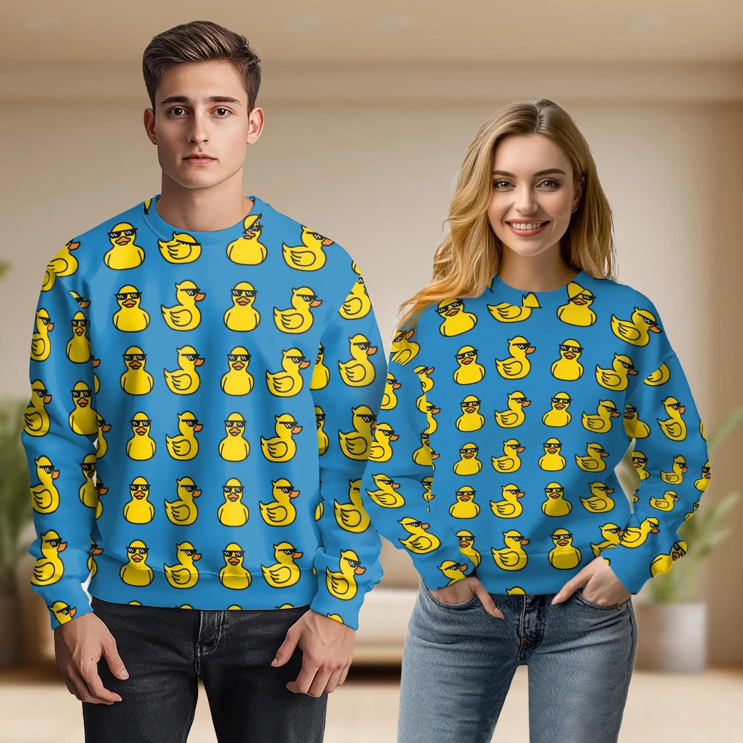 Funny Duck With Sunglasses Sweatshirt, 3D All Over Print Cute Duck Crewneck Pullover for Men Women, Duck Lover Gift - Netecom