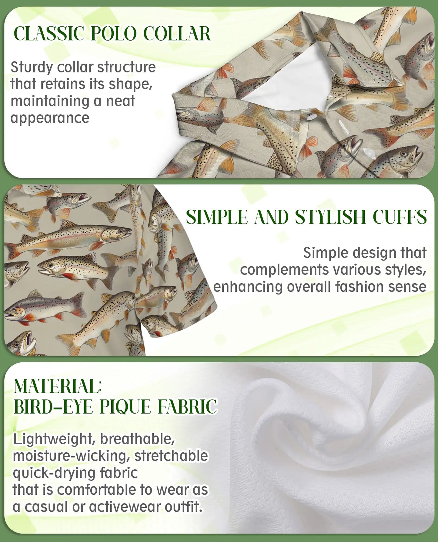 Trout Fishing Polo Shirt for Men- Print Freshwater Fish | Netecom