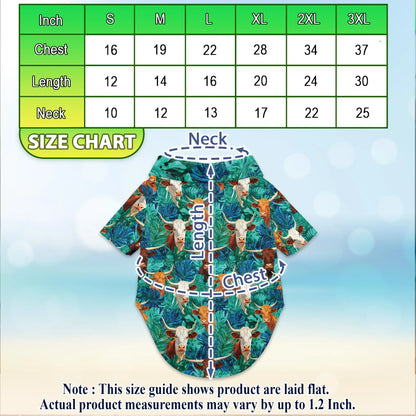 Texas Longhorn Cattle Tropical Leaf Print Hawaii Dog and Owner Matching Button Shirts