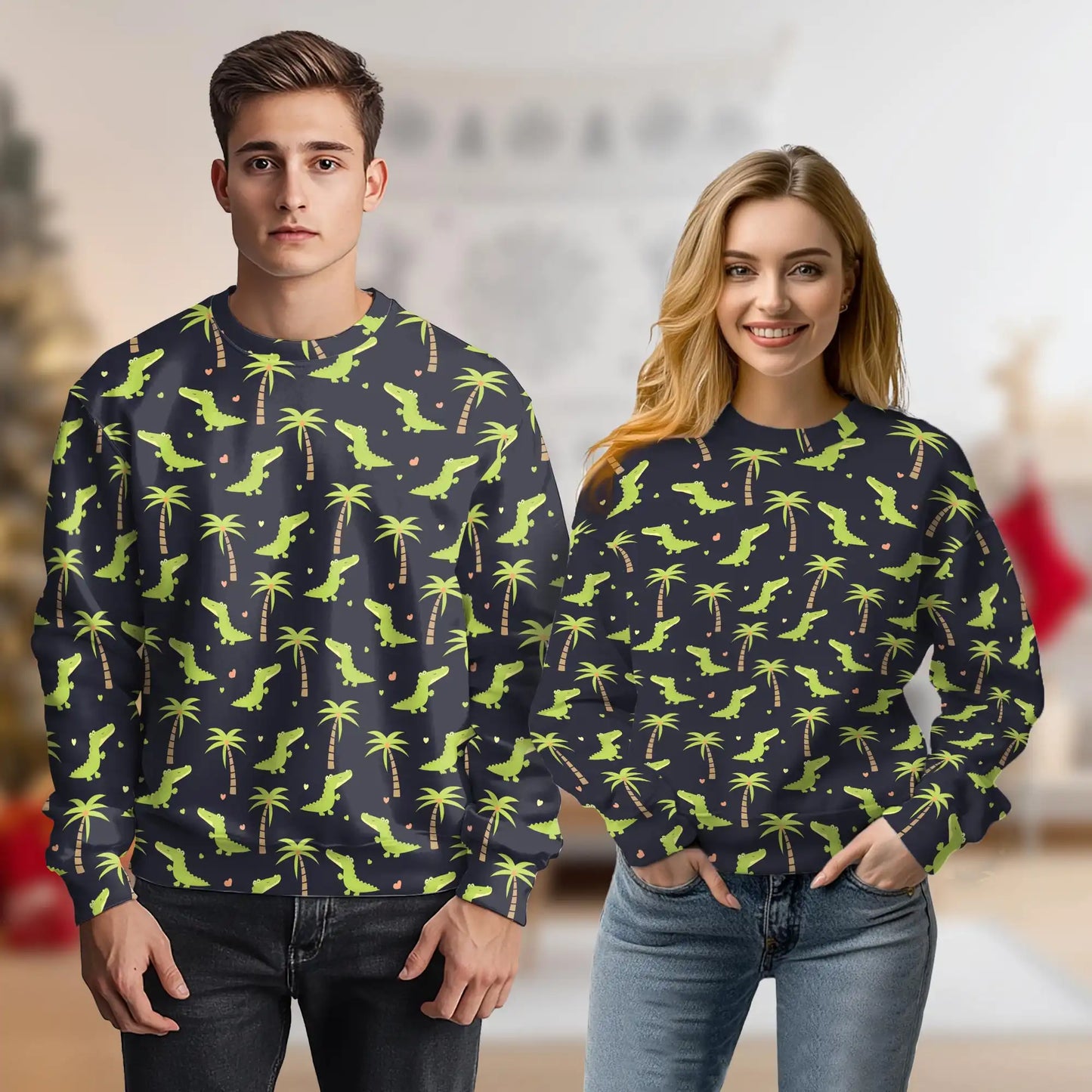 Cute Alligator Sweatshirt, 3D All Over Print Reptile Pattern Crewneck Pullover for Men Women, Alligator Lover Gift - Netecom