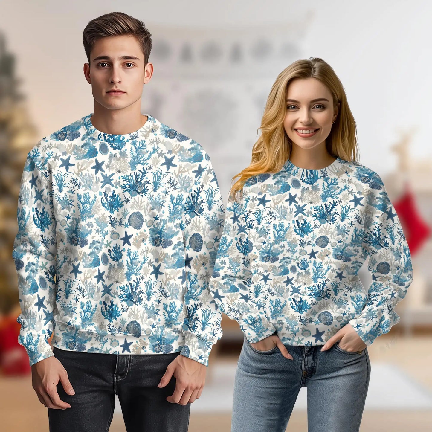 Coral Sweatshirt, 3D All Over Print Ocean Reef Crewneck Pullover for Men Women, Marine Life Lover Gift - Netecom